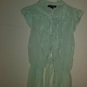 Green ruffled blouse
